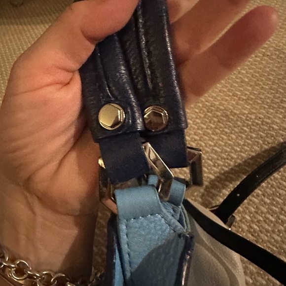 OrYANY Leather Shoulder Bag Crossbody 2 Handled Pebbled Baby Blue Taupe - Picture 12 of 14